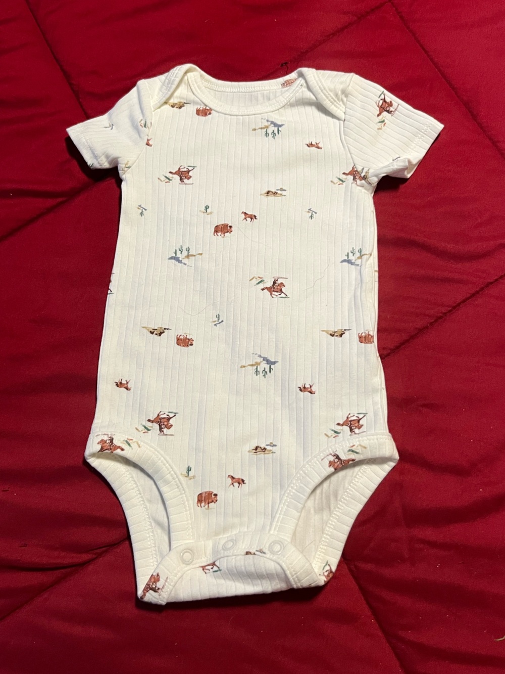 Carter's Cream Ribbed One-Piece with Western Animal Print
